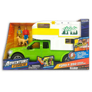 Adventure Force Ford F-350 Camping Adventure Vehicle Play Set, 8 Pieces, Realistic Lights and Sounds, Green and White