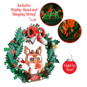 Brickcraft Rudolph The Red-Nosed Reindeer Light-Up Holiday Wreath Building Bricks Set, 526 Pieces, Red Green Gold, BKC