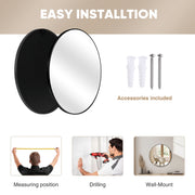 EDX Wall Round Mirror, 24in Black Aluminum Alloy Frame, Crystal Clear Reflection, Hanging Hooks