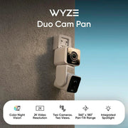 Wyze Duo Cam Pan Indoor/Outdoor Smart Security Camera 2K IP65 360 Degree Pan/Tilt with Color Night Vision and Spotlight