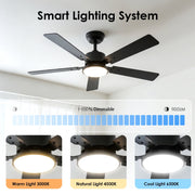 DAYBETTER 52 Inch Ceiling Fan with Lights, WiFi Smart Control, 6-Speed Reversible DC Motor, Dimmable LED Light, Black, JABL318-WUS-D1