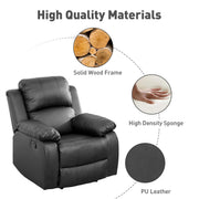 Aukfa AK-HLA7FL2003-K0 Leather Recliner Chair Overstuffed Armchair Single Sofa w/ Lumbar Support, Black