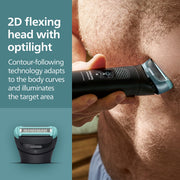 Philips Norelco Body Groomer 9000 Series Body Hair Trimmer and Shaver System with UV Cube Sanitizer, Adjustable Back Attachment, Showerproof BG9480/50