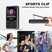 SWOFY Clip On MP3 Player, Portable Wearable Player with 32GB Storage, Bluetooth 5.0, FM Radio, Recording, Pedometer, Black