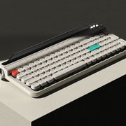 OUSEITECH ACTTO B705 Retro Typewriter Mechanical Keyboard, Cream White, Dual-Mode Bluetooth and Wired, Blue Switch, RGB Backlight, Knob and Stand
