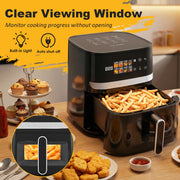 Bluebow 8QT Air Fryer, 8-in-1 Electric Hot Oven with Digital LED Touchscreen, Visible Window, Black