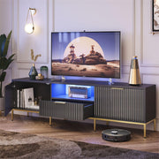 Bestier L102517F-YBLK 70 inch Modern High Gloss Fluted Entertainment Center LED TV Stand, Black & Gold