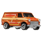 Mattel Hot Wheels Premium Boulevard Ford Transit Supervan 1:64 Scale Die-Cast Van Orange Metallic Retro Striped Graphics Real Riders HRT76