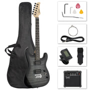 Glarry STEGuitar216 39in Full Size Beginner Electric Guitar Starter Kit w/Case, 20W Amp, Black