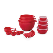 Farberware 5313631 23 Piece Plastic Baking Set with Mixing Bowls, Red