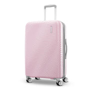American Tourister Color Waves Medium Checked Expandable Luggage Suitcase, Light Pink, 360-Degree Spinner Wheels