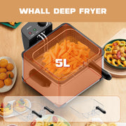 WHALL Deep Fryer, 3 Baskets, 5L Oil Capacity, Adjustable Temperature Control, Stainless Steel, 1700W