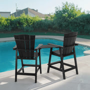 Naipo Tall Adirondack Chairs Set of 2, Weather-Resistant HDPE Outdoor Bar Stools with Removable Connecting Tray and Umbrella Holes, Black, AC01