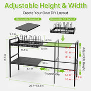 Sentryse Expandable Pots and Pans Organizer, 2-Tier Adjustable Pot Rack with 2 Removable Lid Holders, Black
