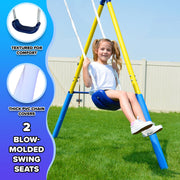 Sportspower My 1st Metal Swing Set with 2 Swings, Trapeze Bar, 5ft Slide, Blue and Yellow, Ages 3-8, 400lbs Capacity MSC-4070-BM