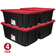 Hyper Tough 206253 Stackable Snap Lid Plastic Storage Bin Black Base/Red Lid Set of 4 (27 Gallon)