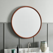 Signature Hardware Novak 34in Circular Flat Framed Wall Mounted Bathroom Mirror, True Walnut