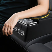 WheelX Center Console Armrest Organizer with Wireless Charging, Phone Holder, Dual Cup Holders, USB Port, Adjustable 7-Color LED Light, Universal Fit, Black