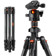 K&F Concept Tripod K254C2 BH-36L Carbon Fiber, 4-Section Legs, 54-162 cm Height, 8 kg Load Capacity, 36 mm Metal Ball Head, Black