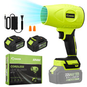 Saker BF173 Electric Cordless Leaf Blower, Adjustable Speed, Handheld, Dual 22V 4000mAh Batteries, 260 CFM, 76 MPH, Green