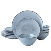Famiware 0-TE0348 Stoneware Dinnerware Set 12 Piece Plates and Bowls for 4 Pearl Blue