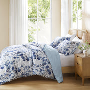 Comfort Spaces Full Queen Reversible Seersucker Floral Comforter Set, Lightweight Blue Botanical Flowers, 3 Piece Bedding with Pillow Shams
