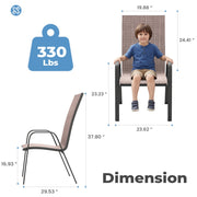 FUNDAZE Outdoor Dining Chairs Set of 4, Stackable Patio Dining Chairs with Armrest, Brown Fabric, Rustproof Steel Frame, High Back, Space Saving Design