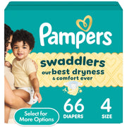 Pampers Swaddlers Diapers, Size 4, 66 Count, Superior Dryness, Advanced Leak Protection, Hypoallergenic, Pillowy Soft