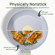 Kitexpert Non Stick Ceramic Frying Pan Set, Diamond-Textured Coating, Green, 8 in 9.5 in 11 in, Induction Compatible, Includes Glass Lids, 1122234
