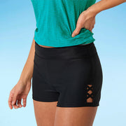 Free Country Laser-Cut Swim Boy Shorts - Black - L