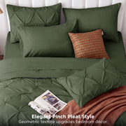 U by Bedsure Queen Comforter Set, Olive Green, 7-Piece Pinch Pleat Bedding with All Season Comforter, Sheets, Pillowcases, and Shams