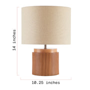 Beautiful by Drew Barrymore Black Faux Ribbed Wood Table Lamp, 14 in, Brushed Nickel Neck, Tan Linen Shade, Corded Electric