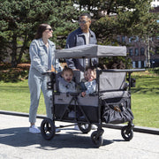 Delta Children Jeep Wrangler Deluxe 4 Seater Wagon Stroller, Convertible Seats, Removable Canopy, Adjustable Handles, Puncture-Proof Tires, Fold-Flat Design, Gray, 60008-2363