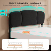 Pinmoco Twin Bed Frame with Adjustable Flower-Shaped Upholstered Headboard, RGB LED Lighting, Chenille Fabric, Black