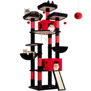 Globlazer Heavy Duty Cat Tree, 83 inch Large Cat Tree for Indoor Cats with 8 Scratching Posts, 2 Cat Caves & 3 Platforms, Gothic