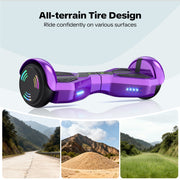 Mosta All Terrain Self-Balance Electric Scooter with Bluetooth Speakers, LED Lights, 6.5-Inch Wheels, Purple, 165 lb Capacity