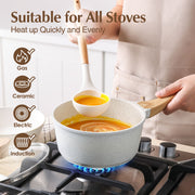 Sensarte Ceramic Nonstick Cookware Set, 10 Pieces, Induction Compatible, White, Wood Grain Handles
