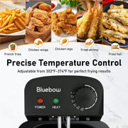 Bluebow Electric Deep Fryer, 3.2QT Oil Capacity, 1700W Immersion Heating, Adjustable Temperature, Stainless Steel with Viewing Window Lid, HD3301