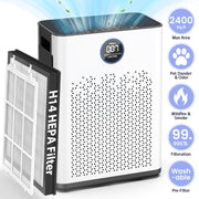 AIRFIRE AP307 HEPA Air Purifier with Medical-Grade H14 Filter, Washable Pre-Filter, PM2.5 Detector, Quiet Sleep Mode, White and Black, Up to 2400 Sq.ft
