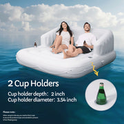 Naipo 70in Floating Canopy Island Inflatable Pool Float with Removable Sunshade, 2 Person Capacity, Built-In Cup Holders, White