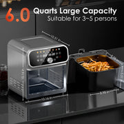 WHALL Stainless Steel 6QT Air Fryer, 8 Preset Menus, Visual Window, 360 Rapid Air Circulation, 1600W, 400F