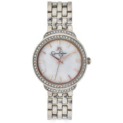 JS By Jessica Simpson Ladies 35mm Silver Tone Crystal Accent Genuine Mother Of Pearl Dial Bracelet Watch