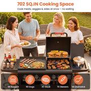 Tcisa Gas Grill and Griddle Combo, 50,000 BTU, 702 sq in Cooking Space, 5 Burners, Non-Stick Porcelain Enamel Grates, Black