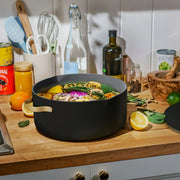 Beautiful by Drew Barrymore 19929 8 Quart Ceramic Non-Stick Stock Pot with Strainer Lid, Black Sesame