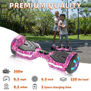 SIMATE Self Balancing Scooter with Bluetooth Speakers, LED Lights, Dual 250W Motors, 8.5 mph Speed, 8.5 Miles Range, Aluminum Frame, 6.5 in Wheels, White, P6