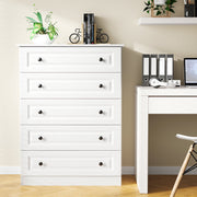 IDEALSOUL 5 Drawer Dresser with Carved Panels, White - Durable