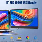 SIAVIALA Laptop Screen Extender 14 in FHD 1080P IPS Portable Monitor with Built-in Stand and Speakers, HDMI and USB-C Ports, Eye Care Technology, S1