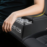 WheelX Car Center Console, Universal Rear Bench Seat Organizer with Cup Holder, Phone Holder, Padded Armrest, Black
