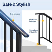 SPECSTAR 2-Pack Galvanized Steel Outdoor Stair Handrails, Black Oval, Safety Balusters, 3-Step Railing Kit, 27.1 in, 15980014372