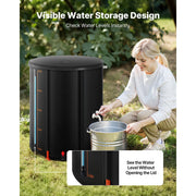 KFFKFF Collapsible Rain Barrel, 53 Gallon, Durable 1000D PVC Portable Water Storage Tank with Spigot and Overflow, Black, RB-0200